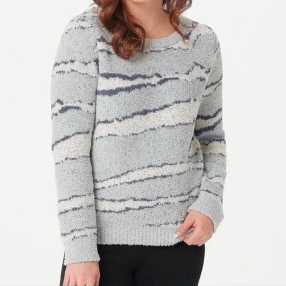 Barefoot Dreams CozyChic Seaside Crewneck Pullover Sweater Ocean Zebra Size XS